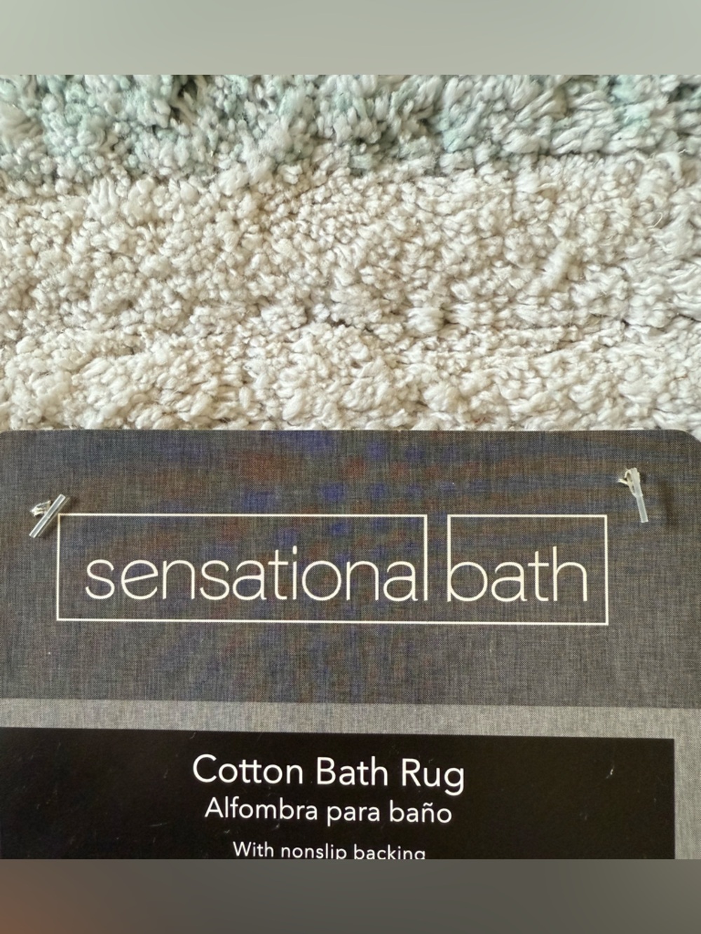 Sensational Bath Plush Two-Tone Aqua and Cream Bath Mat - Picture 4 of 9